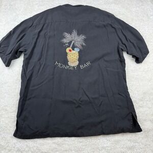 Tori Richard Mens XL Black Silk Monkey Bar Embroidered Aloha Camp Shirt Tropical